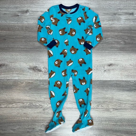Carter’s Fleece Footed Pajama’s 4T | Bear Fleece Pjs 4T | Fox Pjs 4T Teal Blue - Picture 10 of 11